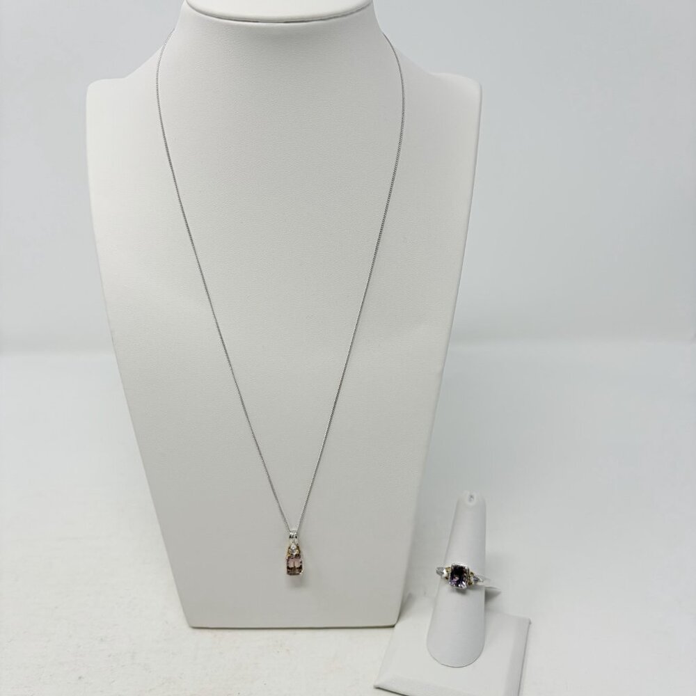 Shop LC Anahi Ametrine/White Topaz Pendant/Size 7 Ring Set Sterling Silver 5467
